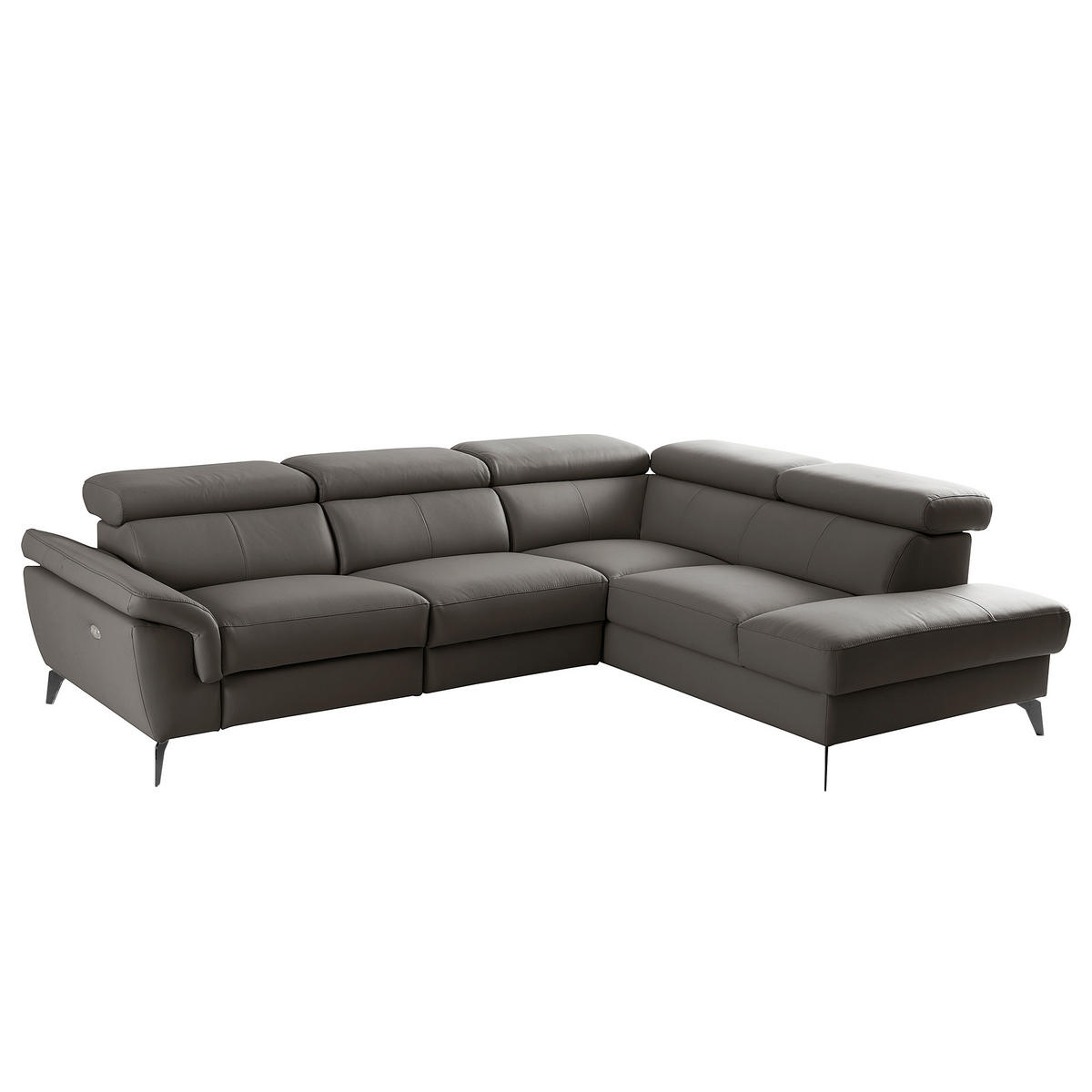 ECKSOFA SONO in Lederlook Echtleder Dunkelbraun Armteilverstellung, Kopfteilverstellung  265/210 cm  - Dunkelbraun/Schwarz, Design, Leder/Textil (265/210cm) - Livetastic
