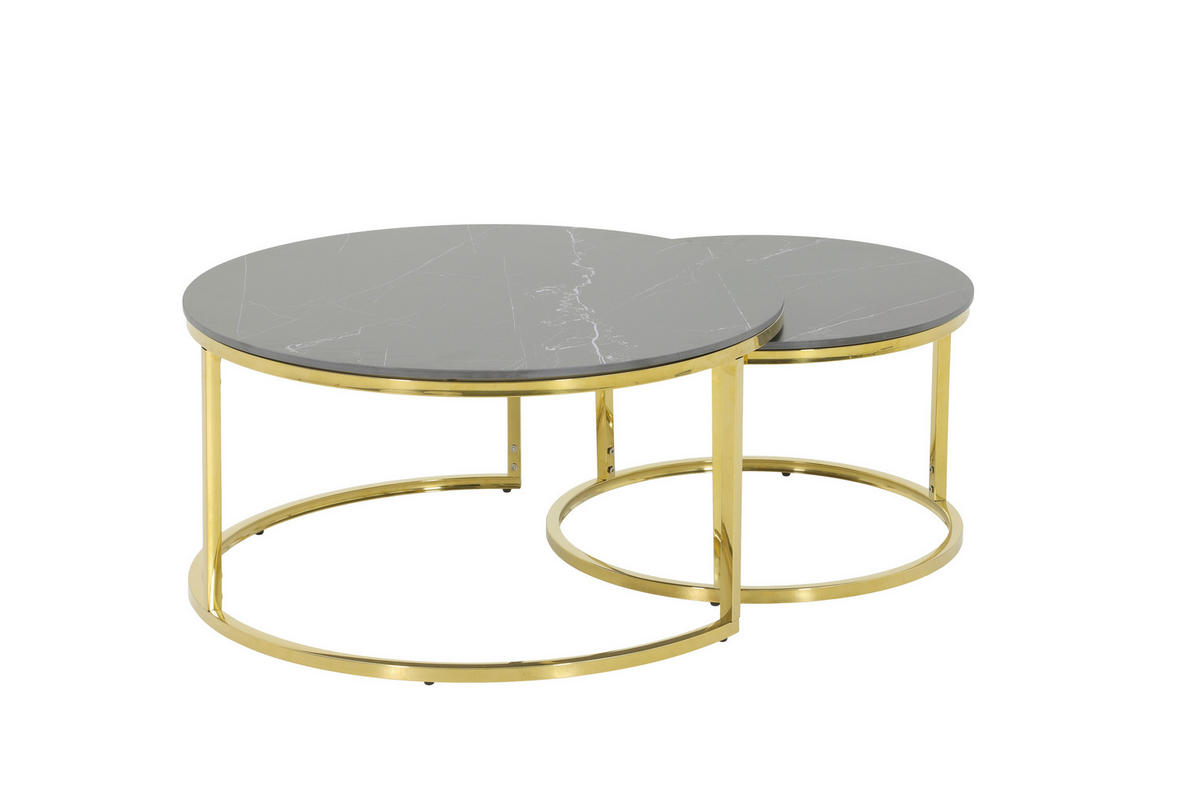 COUCHTISCHSET 80/60/80/60/41/37 cm rund Schwarz  - Goldfarben/Schwarz, Design, Stein/Metall (80/60/80/60/41/37cm) - Livetastic