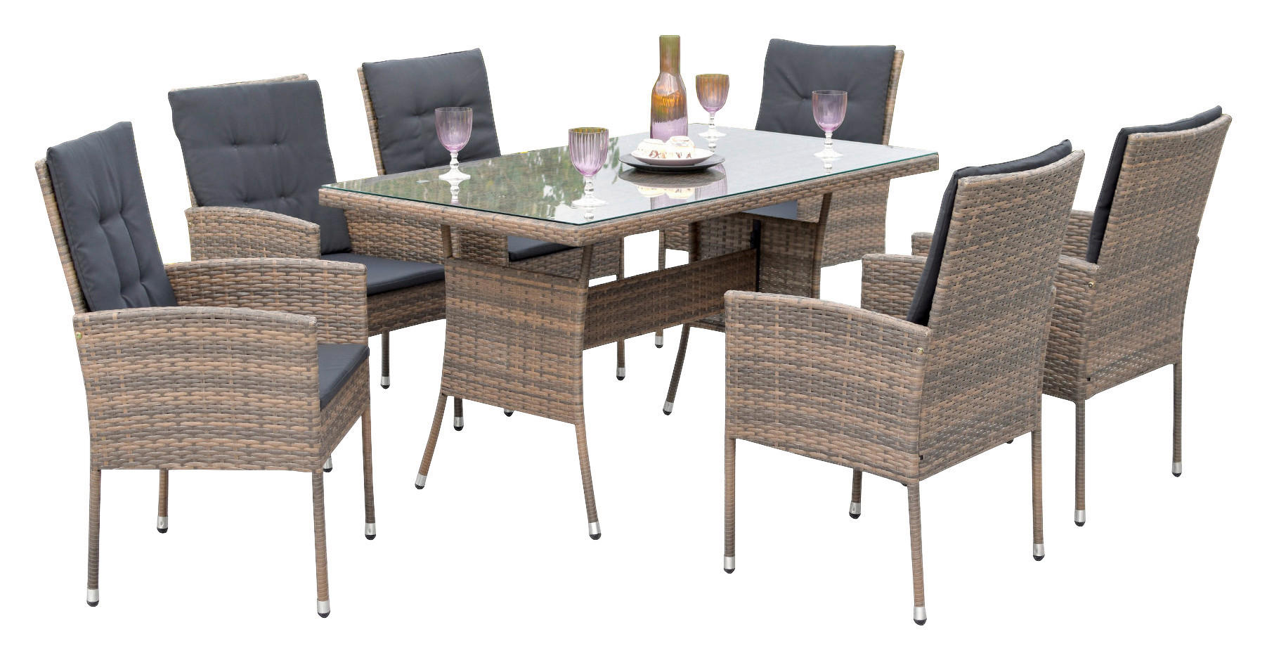 GARTENSET Stahl  - Braun/Grau, MODERN, Glas/Kunststoff - Gardenson
