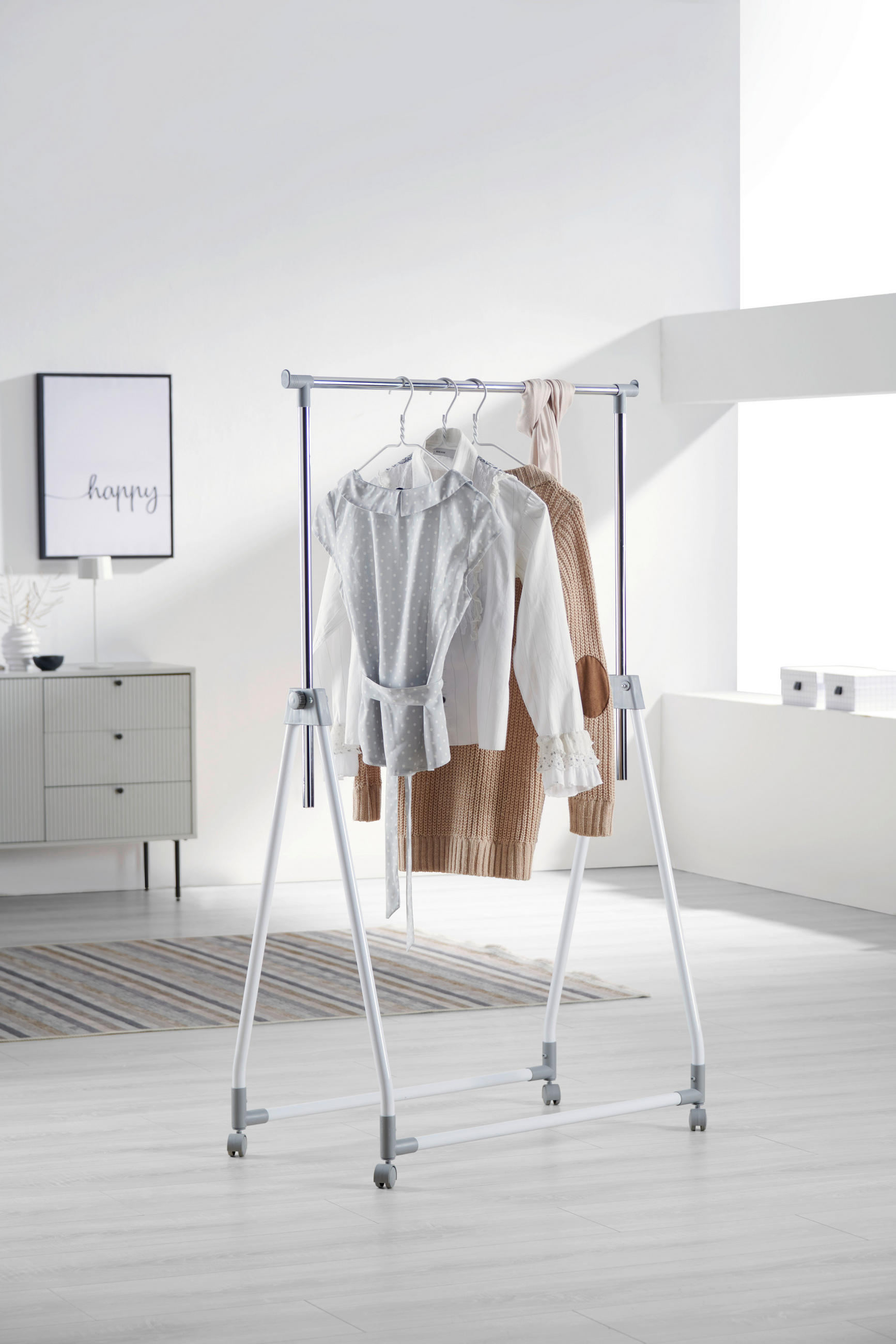 CUIER MOBIL CU RAFT PANTOFI in alb, culoare crom 92/99-167/48 cm   - alb/culoare crom, Konventionell, plastic/metal (92/99-167/48cm) - Boxxx
