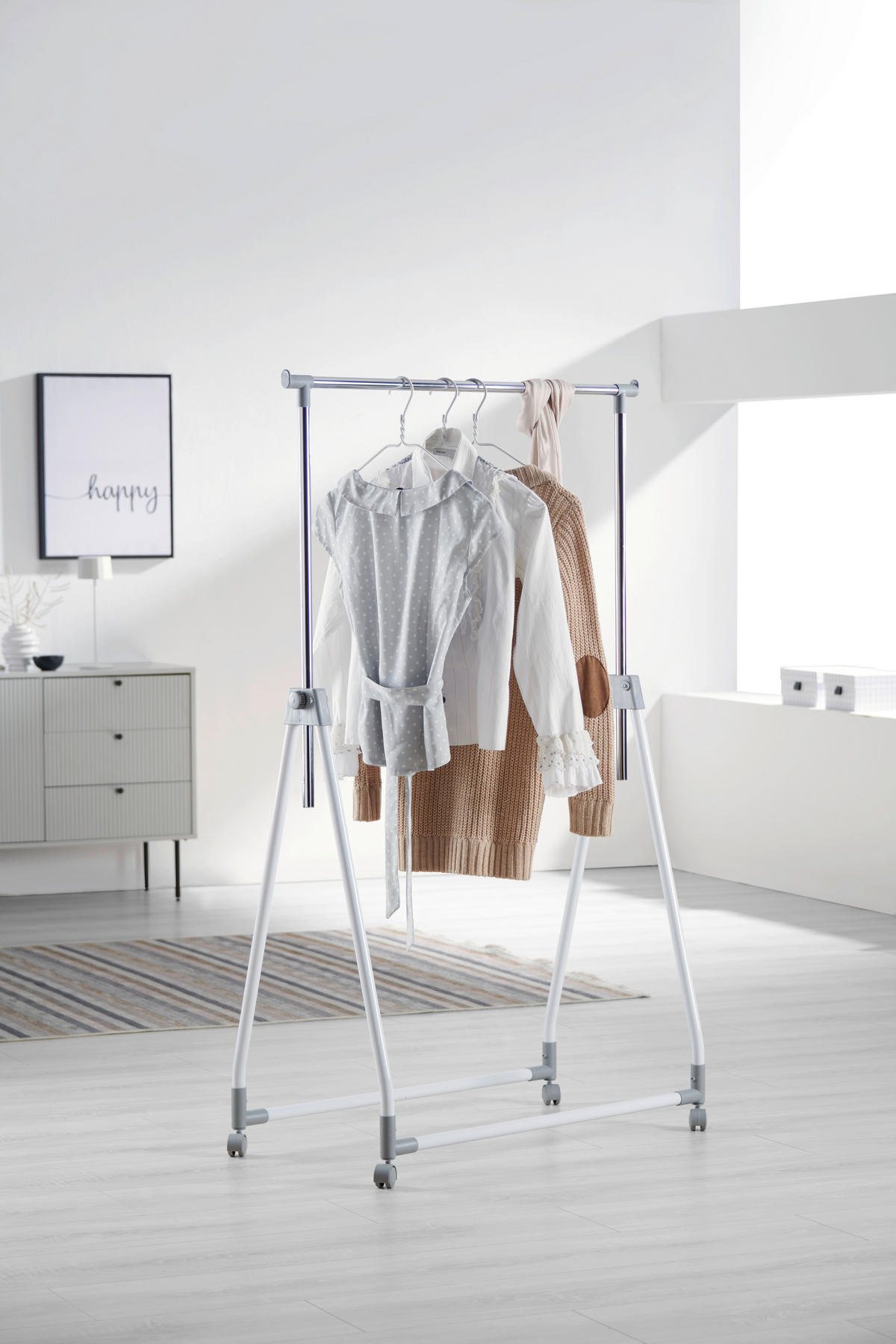 KLEIDERWAGEN in Weiss, Chromfarben 92/99-167/48 cm   - Chromfarben/Weiss, Konventionell, Kunststoff/Metall (92/99-167/48cm) - Boxxx