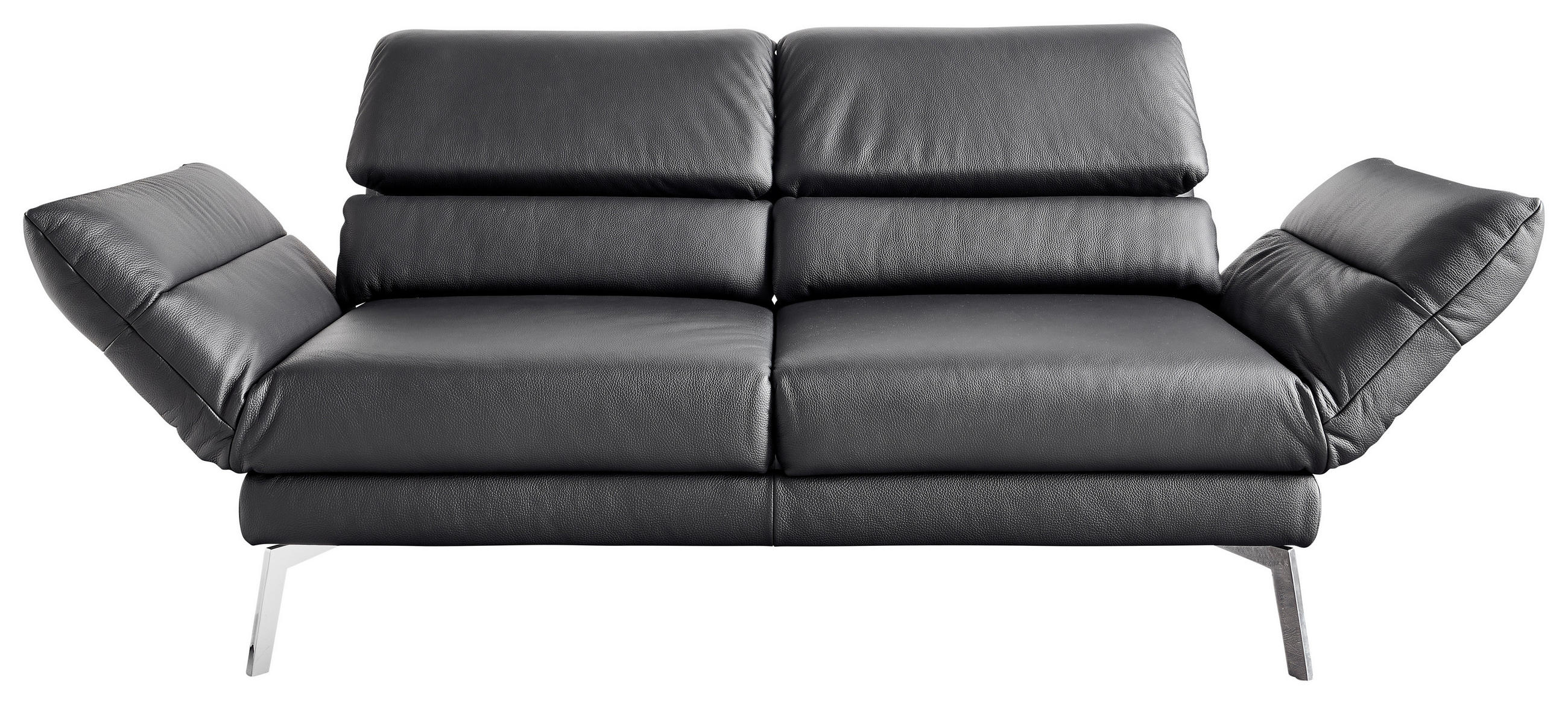 2-SITZER-SOFA Echtleder Schwarz  - Chromfarben/Schwarz, Design, Leder/Metall (178-226/82/96-177cm) - Dieter Knoll