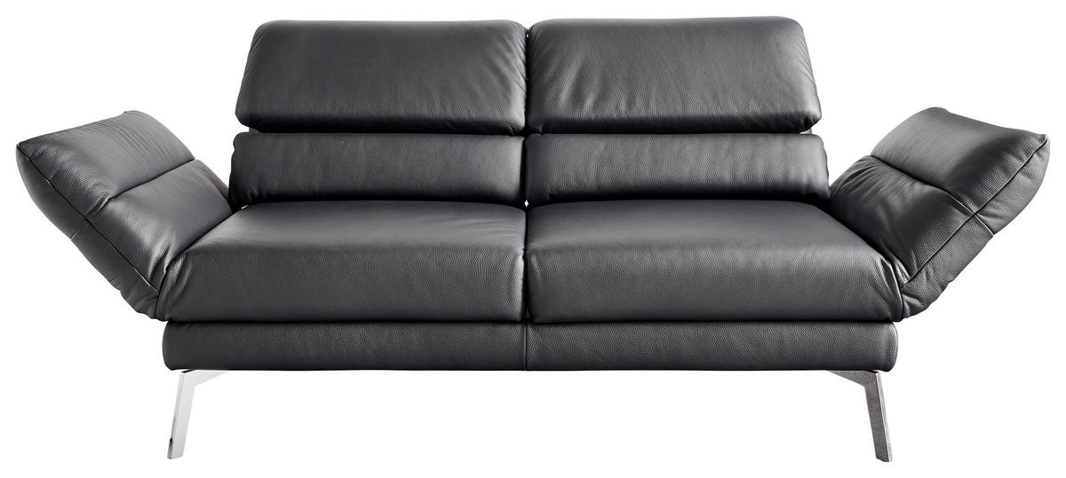 2-SITZER-SOFA Echtleder Schwarz  - Chromfarben/Schwarz, Design, Leder/Metall (178-226/82/96-177cm) - Dieter Knoll