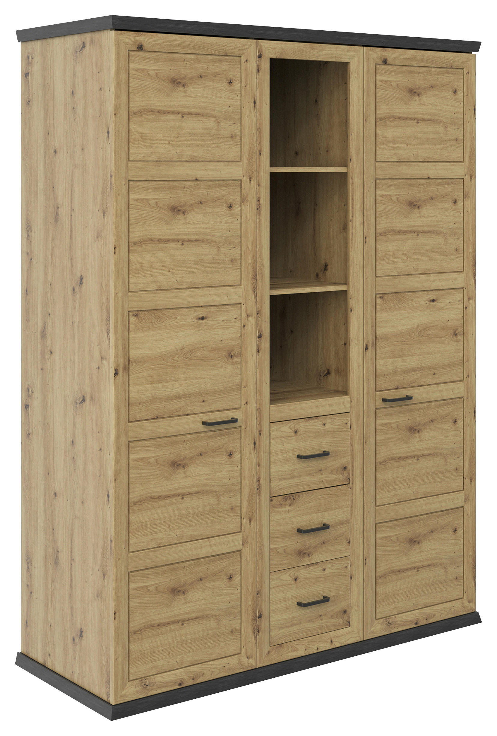 DREHTÜRENSCHRANK  in Eichefarben, Dunkelgrau  - Eichefarben/Dunkelgrau, ROMANTIK / LANDHAUS, Holzwerkstoff/Metall (154/209,2/60,2cm) - Hom`in