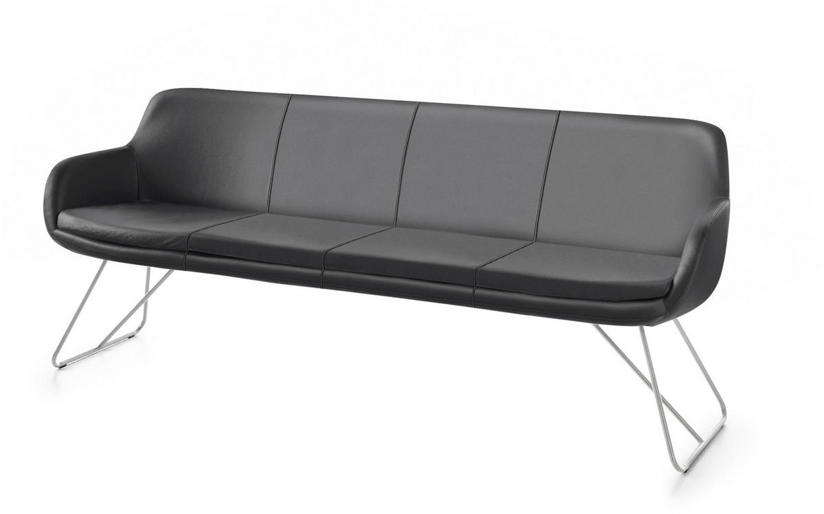 SITZBANK 200/87/65 cm Echtleder Dunkelgrau Metall  - Edelstahlfarben/Dunkelgrau, Design, Leder/Metall (200/87/65cm) - Musterring