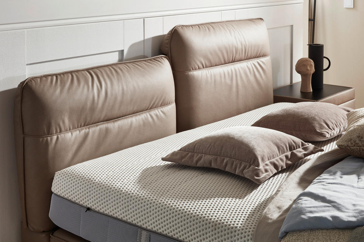 BOXSPRINGBETT 160/200 cm  in Hellbraun  - Hellbraun/Schwarz, Design, Textil/Metall (160/200cm) - Johann Jakob