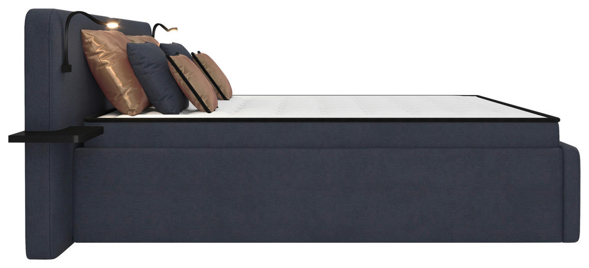 POLSTERBETT 180/200 cm,  in Dunkelblau, gepolstertes Kopfteil, Beleuchtung, Lattenrost, H2 + H3 = mittel + fest  - Schwarz/Weiß, MODERN, Kunststoff/Textil (180/200cm) - Chameo