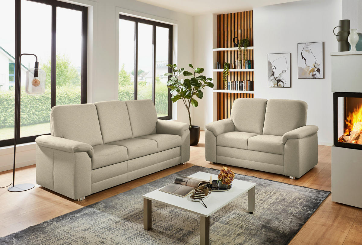 SITZGARNITUR Chenille Sandfarben  - Sandfarben/Alufarben, Konventionell, Textil/Metall (208/156/96/89cm) - Beldomo Comfort