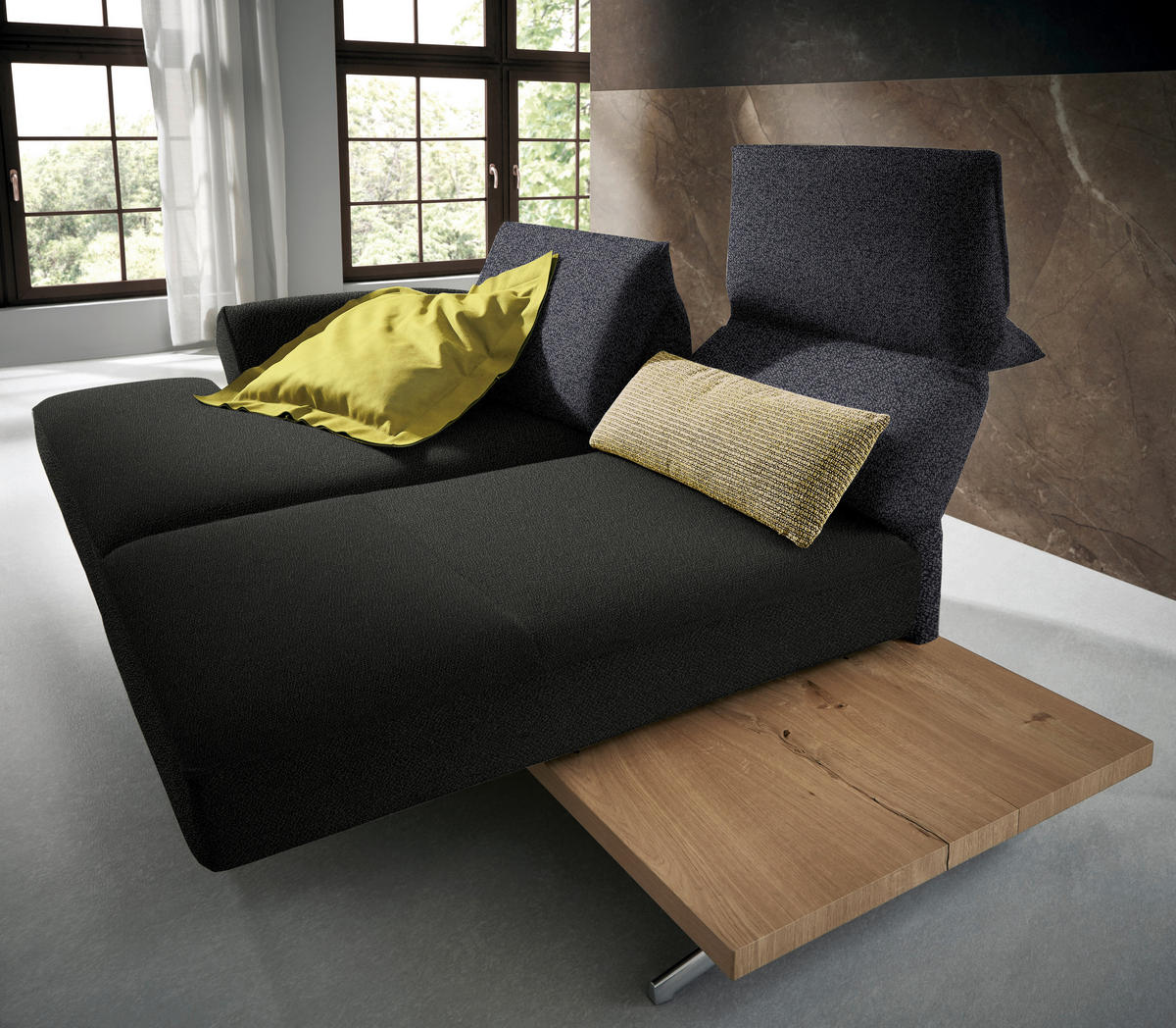 ECKSOFA in Flachgewebe Schwarz, Dunkelblau  132/240 cm  - Chromfarben/Schwarz, Design, Holz/Textil (132/240cm) - Koinor