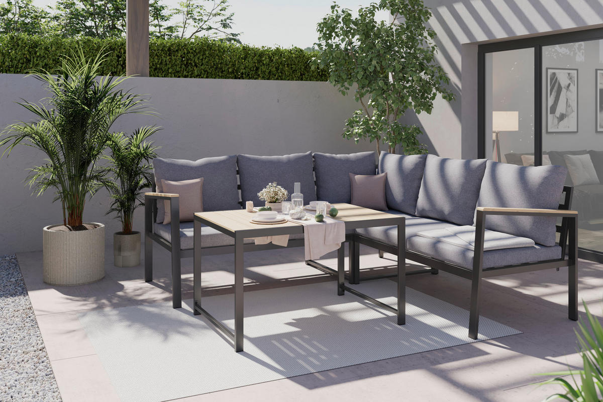 LOUNGEGARNITUR  - Grau/Akaziefarben, Design, Holz/Textil (198/198cm) - Ambia Garden