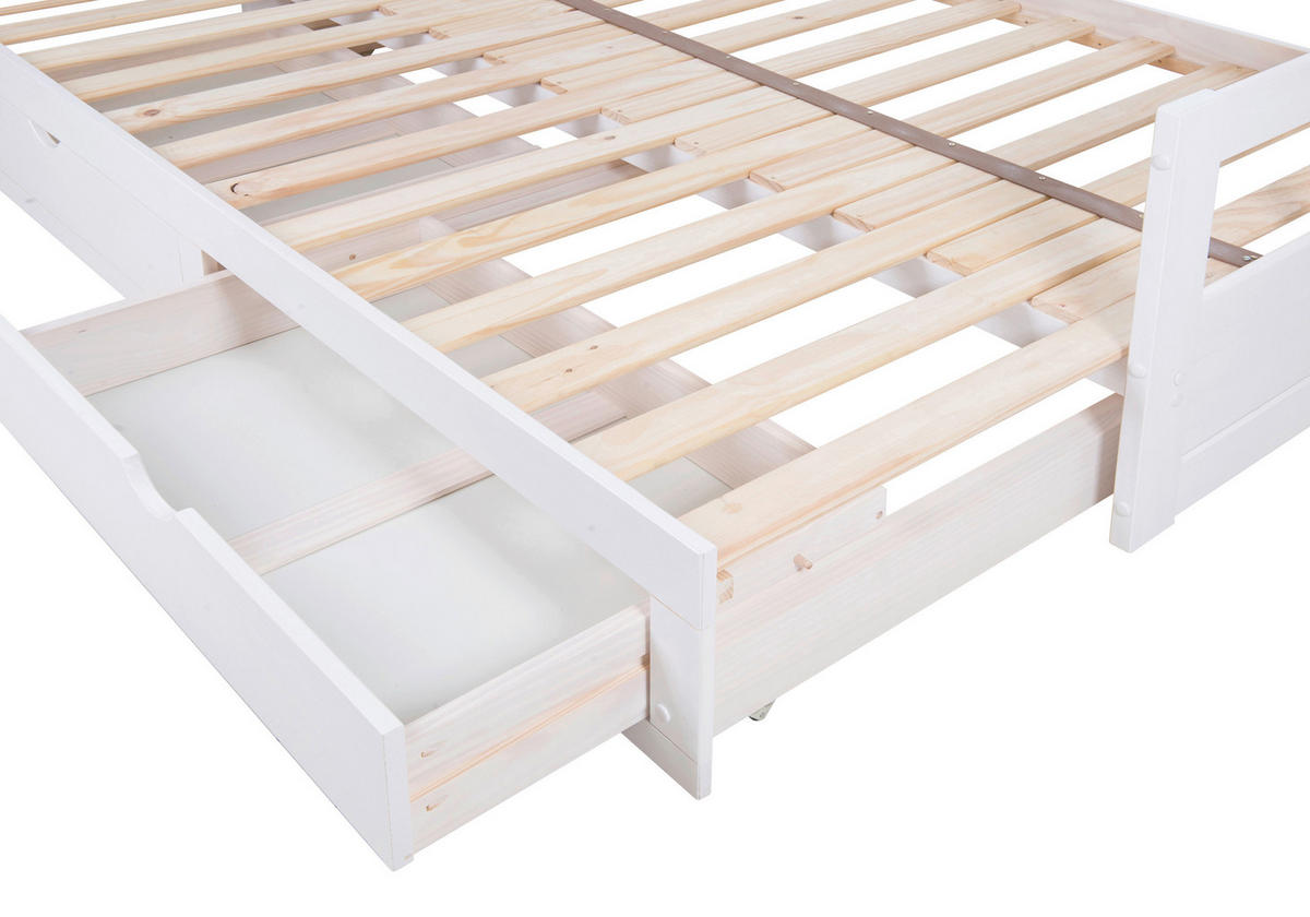 AUSZIEHBETT 90/200 cm Weiss  - Weiss/Naturfarben, Romantik / Landhaus, Holz/Holzwerkstoff (90/200cm) - MID.YOU