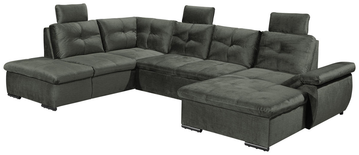 WOHNLANDSCHAFT Dunkelgrün Mikrovelours  - Dunkelgrün/Schwarz, KONVENTIONELL, Kunststoff/Textil (217/334/127cm) - Carryhome
