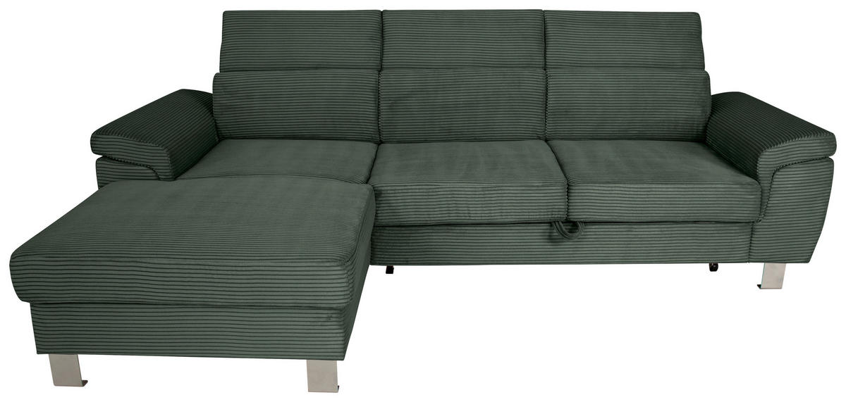 ECKSOFA in Cord Waldgrün  - Waldgrün/Silberfarben, Design, Textil/Metall (167/250cm) - Xora