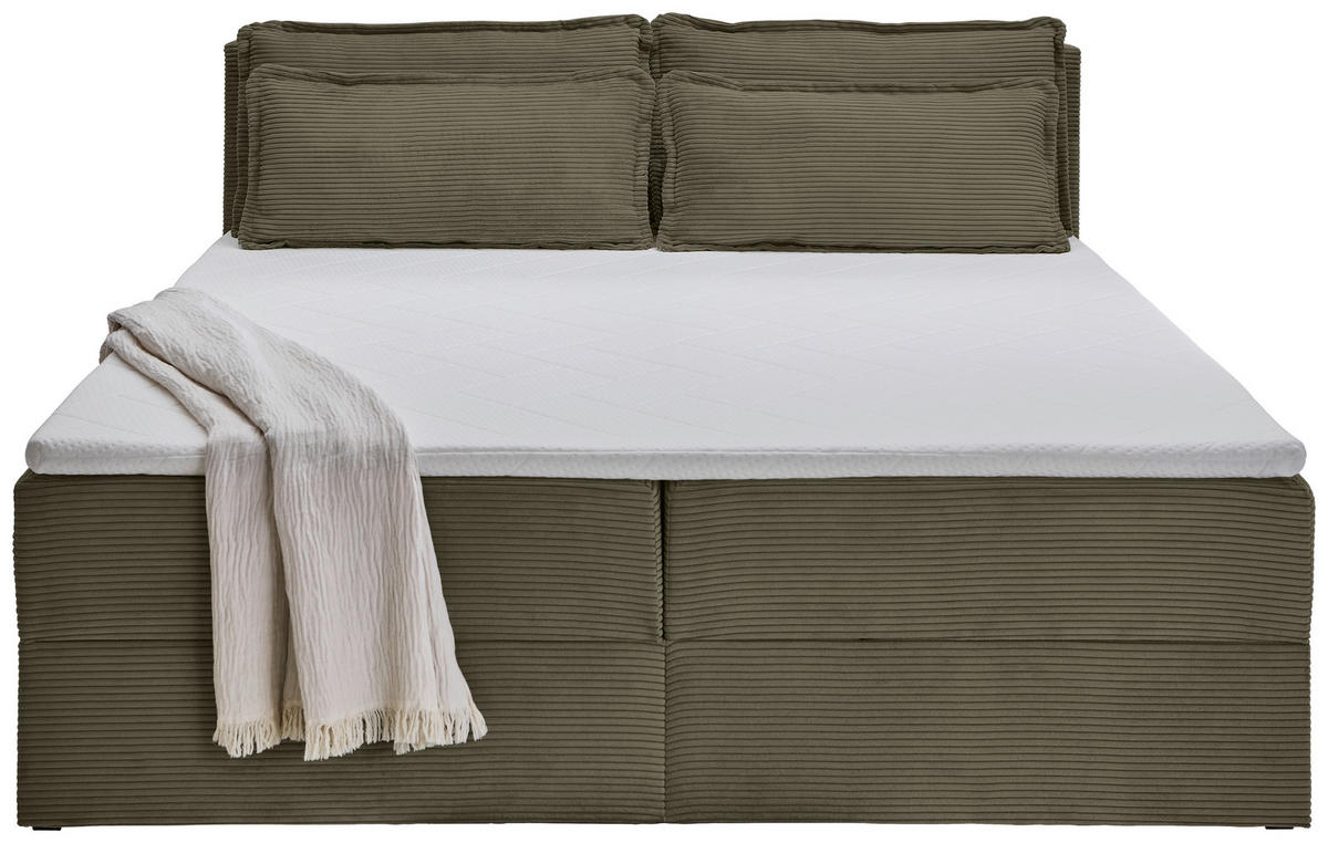 BOXBETT 180/200 cm,  in Waldgrün, Kissen, Bettkasten, Topper, H3 + H3 = fest  - Waldgrün/Schwarz, Design, Kunststoff/Textil (180/200cm) - Chameo