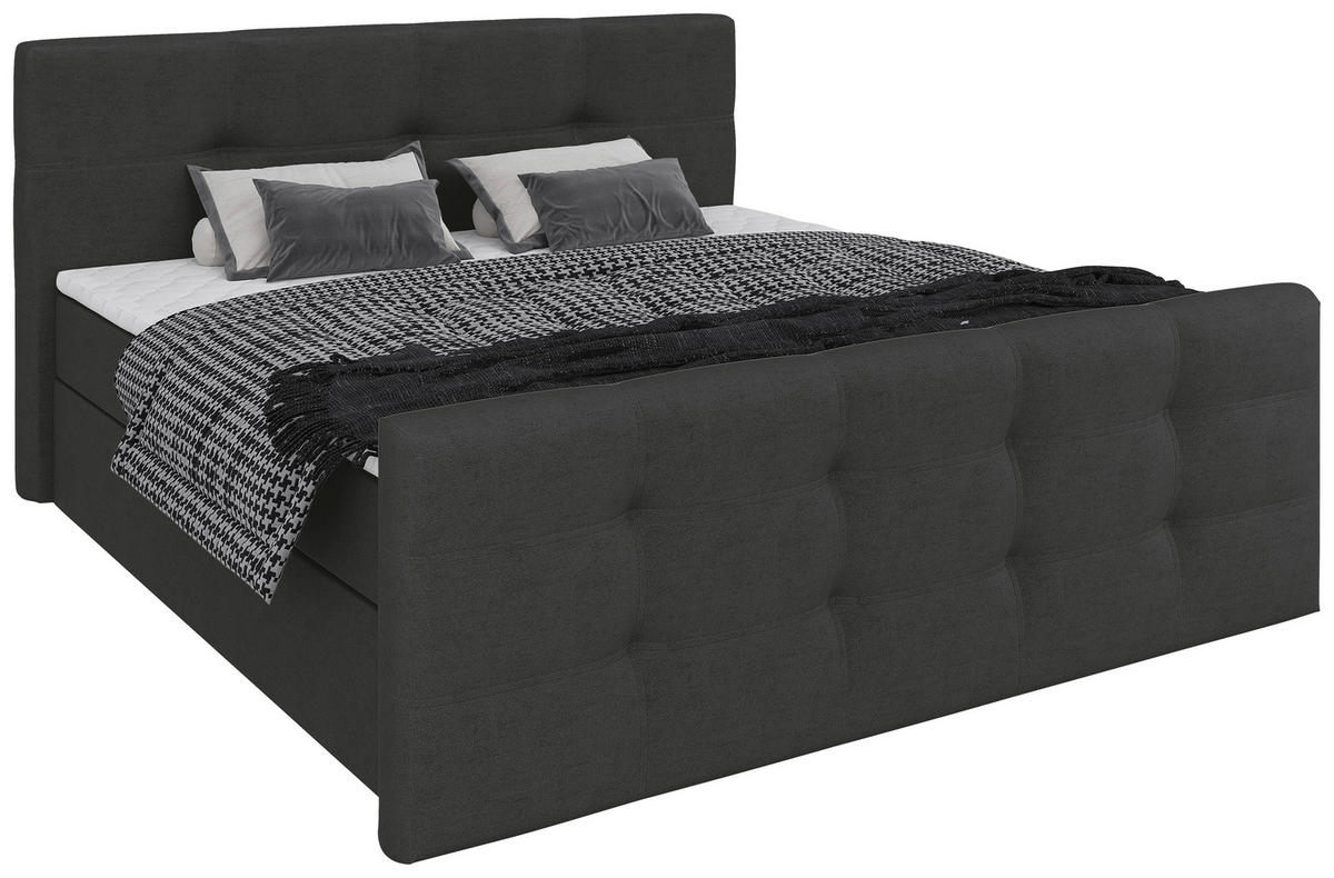 BOXBETT 180/200 cm,  in Anthrazit, gepolstertes Kopfteil, Bettkasten, Topper, Matratzen, Wendematratze mit unterschiedlichen Härtegraden, H2 + H3 = mittel + fest  - Anthrazit/Schwarz, Basics, Kunststoff/Textil (180/200cm) - Chameo