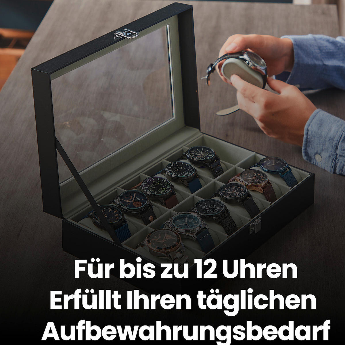 UHRENBOX - Schwarz, Basics, Glas/Holzwerkstoff (30,2/7,8/20,2cm)