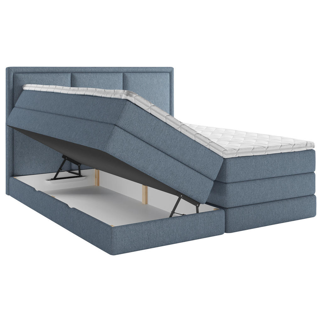 Thumbnail - Mid.you Boxspringbett, Dunkelblau, Textil, H3 + H4, 7-Zonen, Höhe ca. 18 cm, 180x200 cm, Bettkasten, gepolstertes Kopfte...