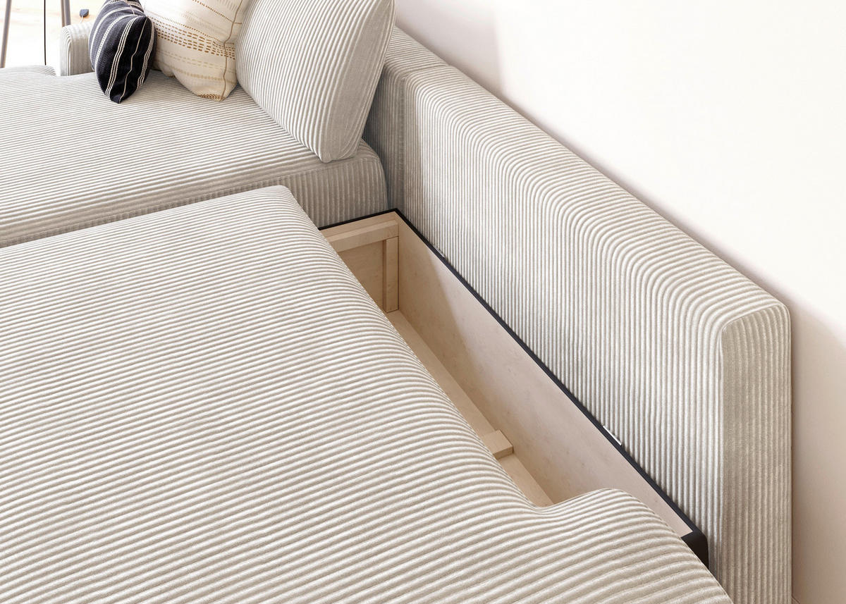 ECKSCHLAFSOFA in Cord Creme  - Creme/Schwarz, Modern, Kunststoff/Textil (167/253cm) - Trendmanufaktur