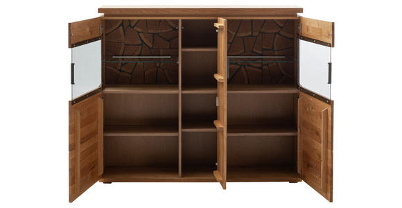 HIGHBOARD Grau, Eichefarben  150/128/37 cm  - Eichefarben/Anthrazit, Natur, Glas/Holz (150/128/37cm) - Linea Natura