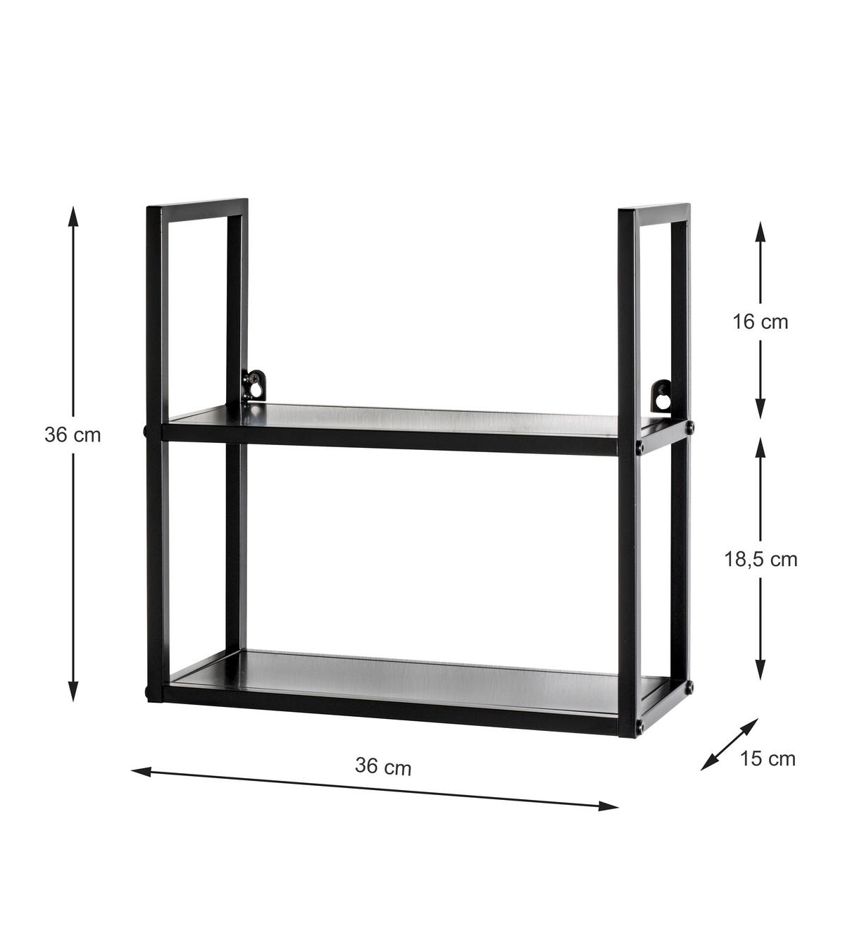 NÁSTĚNNÝ REGÁL, 36/36/15 cm - černá, Design, kov (36/36/15cm)