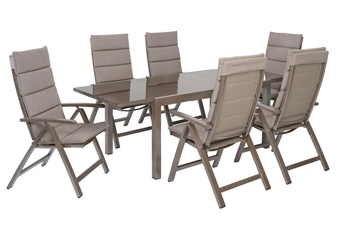 GARTENTISCHGRUPPE beschichtet Aluminium  - Taupe/Braun, KONVENTIONELL, Glas/Textil - Gardenson