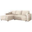 ECKSOFA Creme Cord Zierkissen, Rückenkissen, Bettkasten, Schlaffunktion, Rücken echt, Liegefläche im Originalstoff  - Creme/Schwarz, MODERN, Kunststoff/Textil (190/280cm) - Carryhome