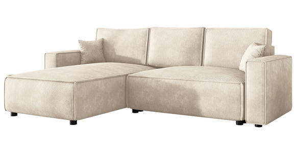 ECKSOFA Creme Cord Zierkissen, Rückenkissen, Bettkasten, Schlaffunktion, Rücken echt, Liegefläche im Originalstoff  - Creme/Schwarz, MODERN, Kunststoff/Textil (190/280cm) - Carryhome