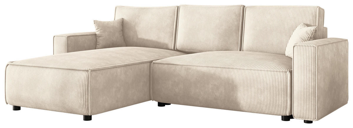 ECKSOFA Creme Cord Zierkissen, Rückenkissen, Bettkasten, Schlaffunktion, Rücken echt, Liegefläche im Originalstoff  - Creme/Schwarz, MODERN, Kunststoff/Textil (190/280cm) - Carryhome