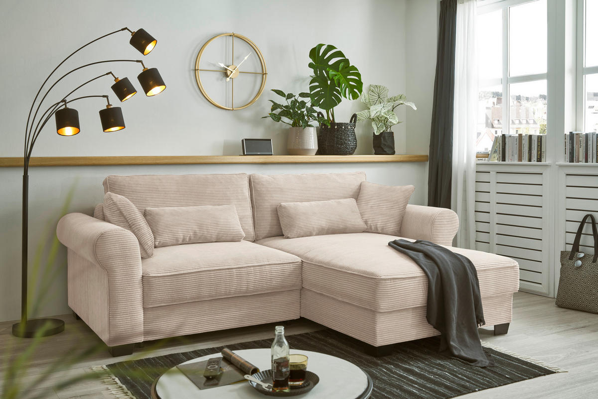 ECKSOFA in Cord Creme  - Creme/Schwarz, Basics, Kunststoff/Textil (255/92/185cm) - MID.YOU