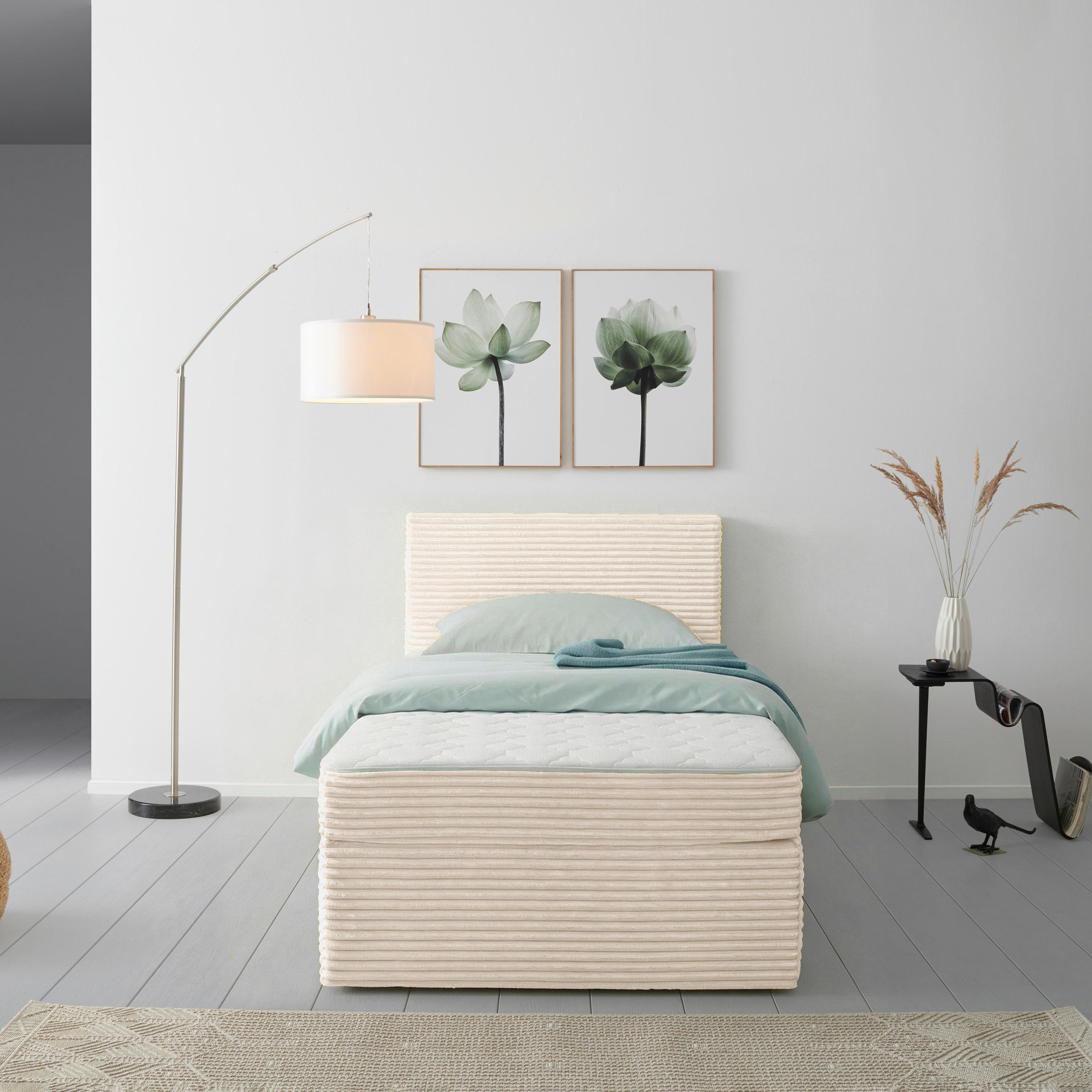 BOXBETT 100/200 cm,  in Beige, H3 = fest  - Beige/Schwarz, MODERN, Holz/Textil (100/200cm) - MID.YOU