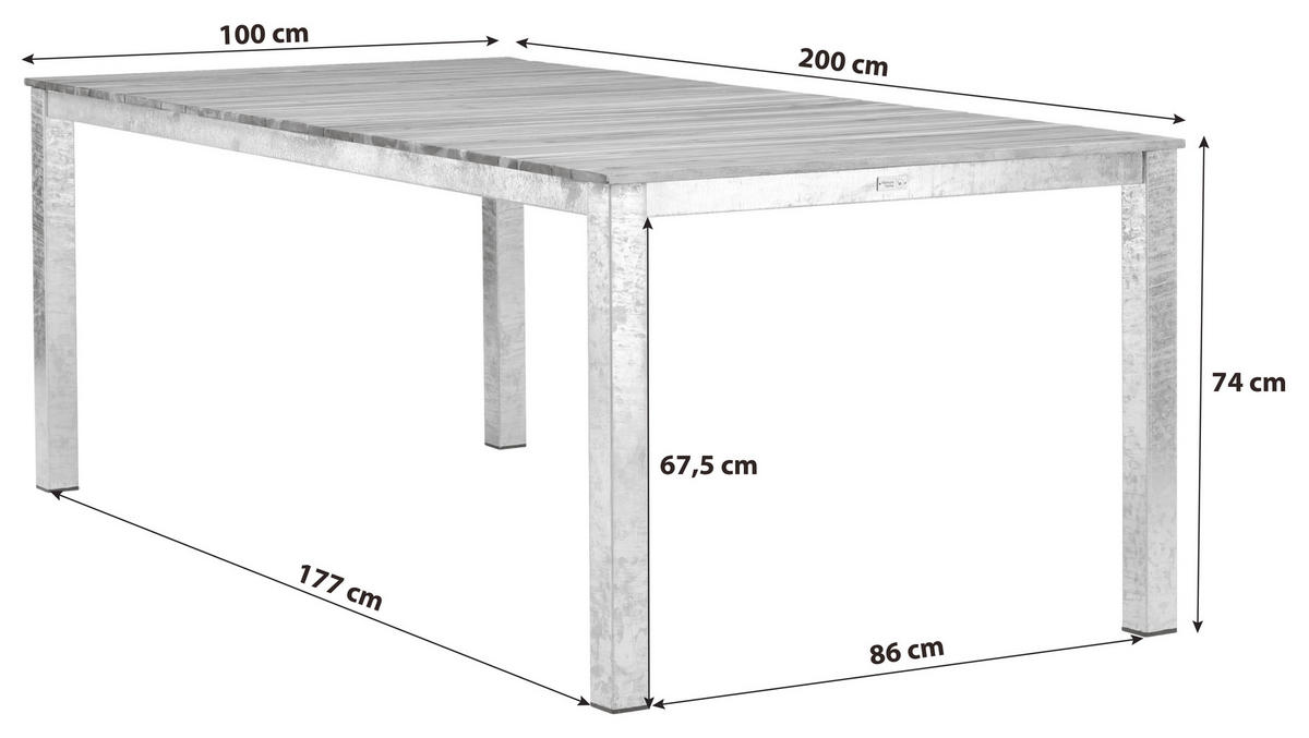 UTEBORD trä, metall rektangulär  - akaciefärgad/zinkfärgad, Klassisk, metall/trä (200/100/74cm) - Gardenson