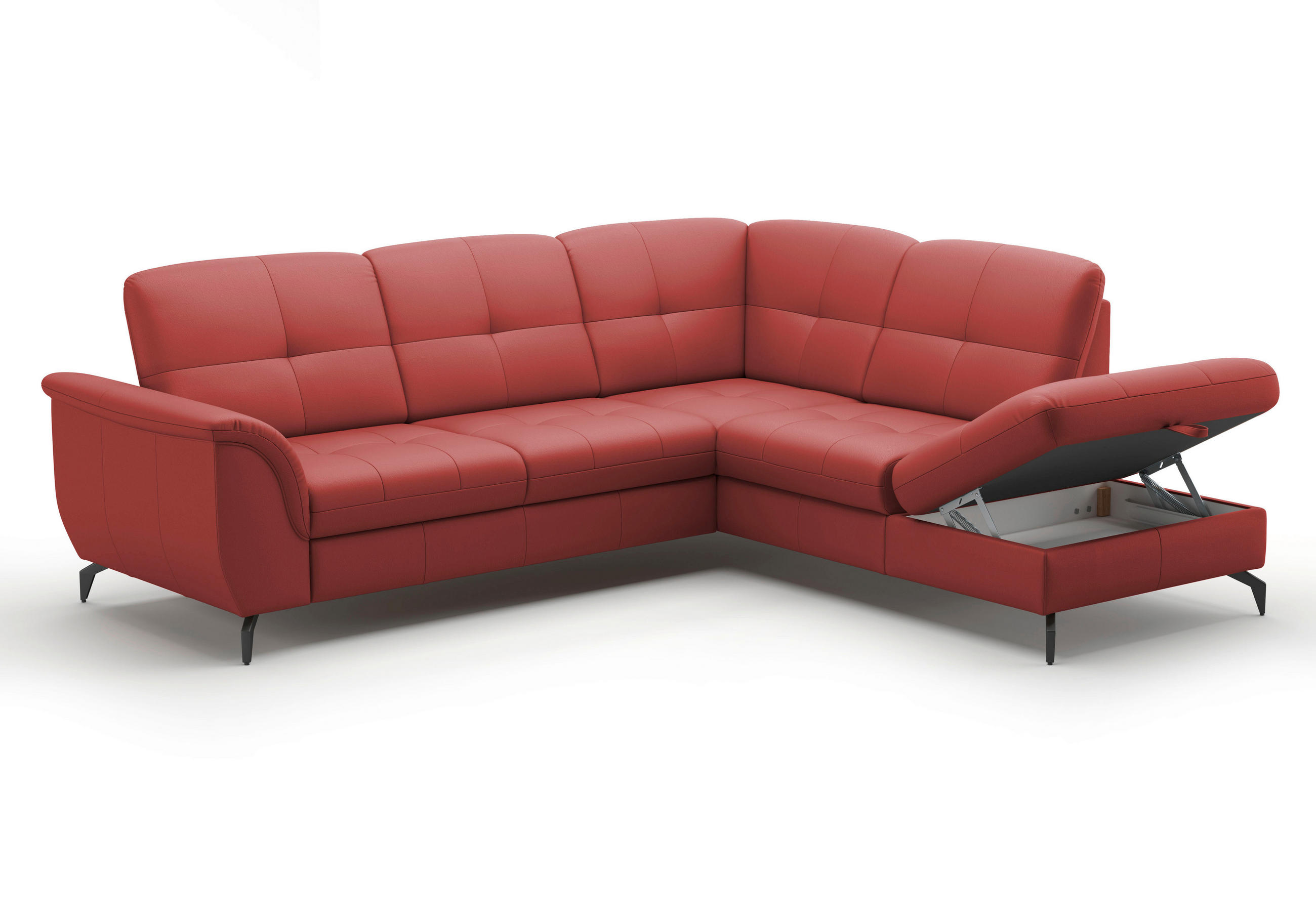 ECKSOFA in Vliesstoff Kombination Echtleder/Stoff Rot  - Rot/Schwarz, Modern, Leder/Textil (244/212cm) - Sit & More