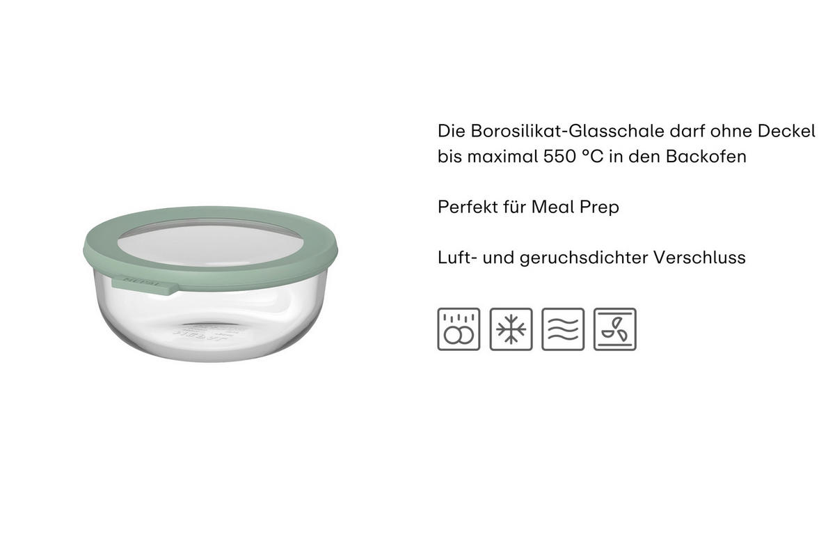FRISCHHALTEDOSE Cirqula 3 L  - Klar/Salbeigrün, KONVENTIONELL, Glas/Kunststoff (22,5/12,9/23,5cm) - Mepal