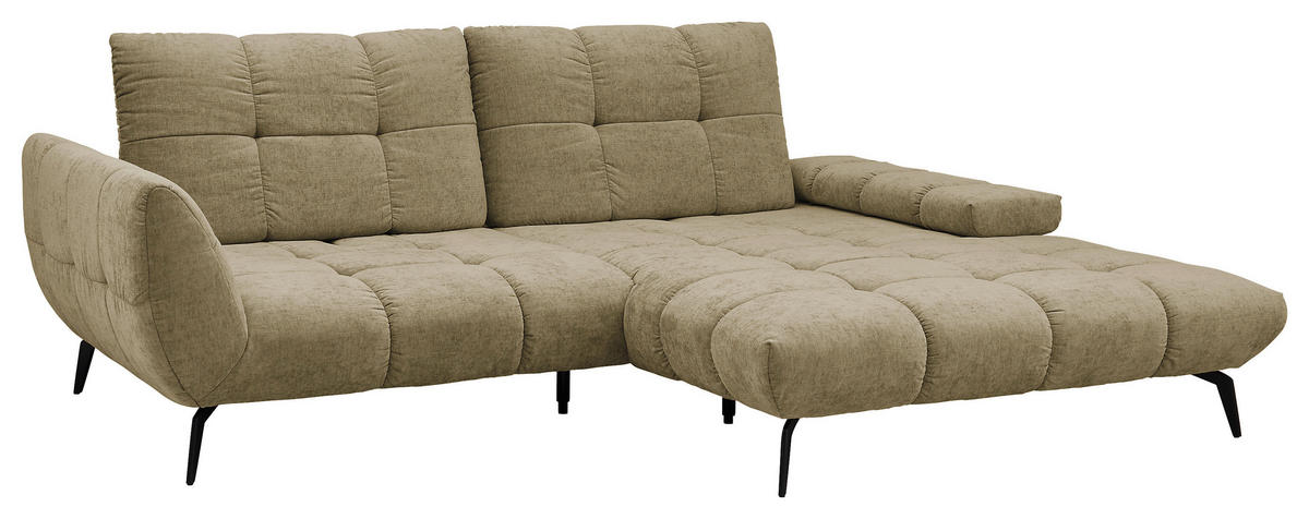 ECKSOFA Olivgrün Flachgewebe Rücken echt, Sitztiefenverstellung  - Schwarz/Olivgrün, KONVENTIONELL, Textil/Metall (273/211cm) - SetOne by Musterring
