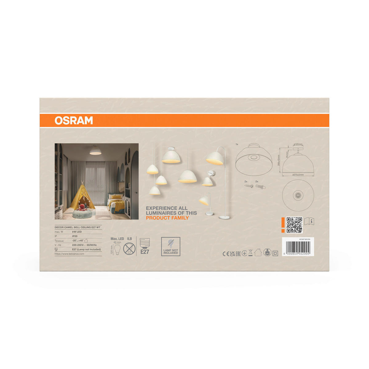 DECKENLEUCHTE  37.5/28.8 cm    - Basics, Papier/Metall (37.5/28.8cm) - Osram
