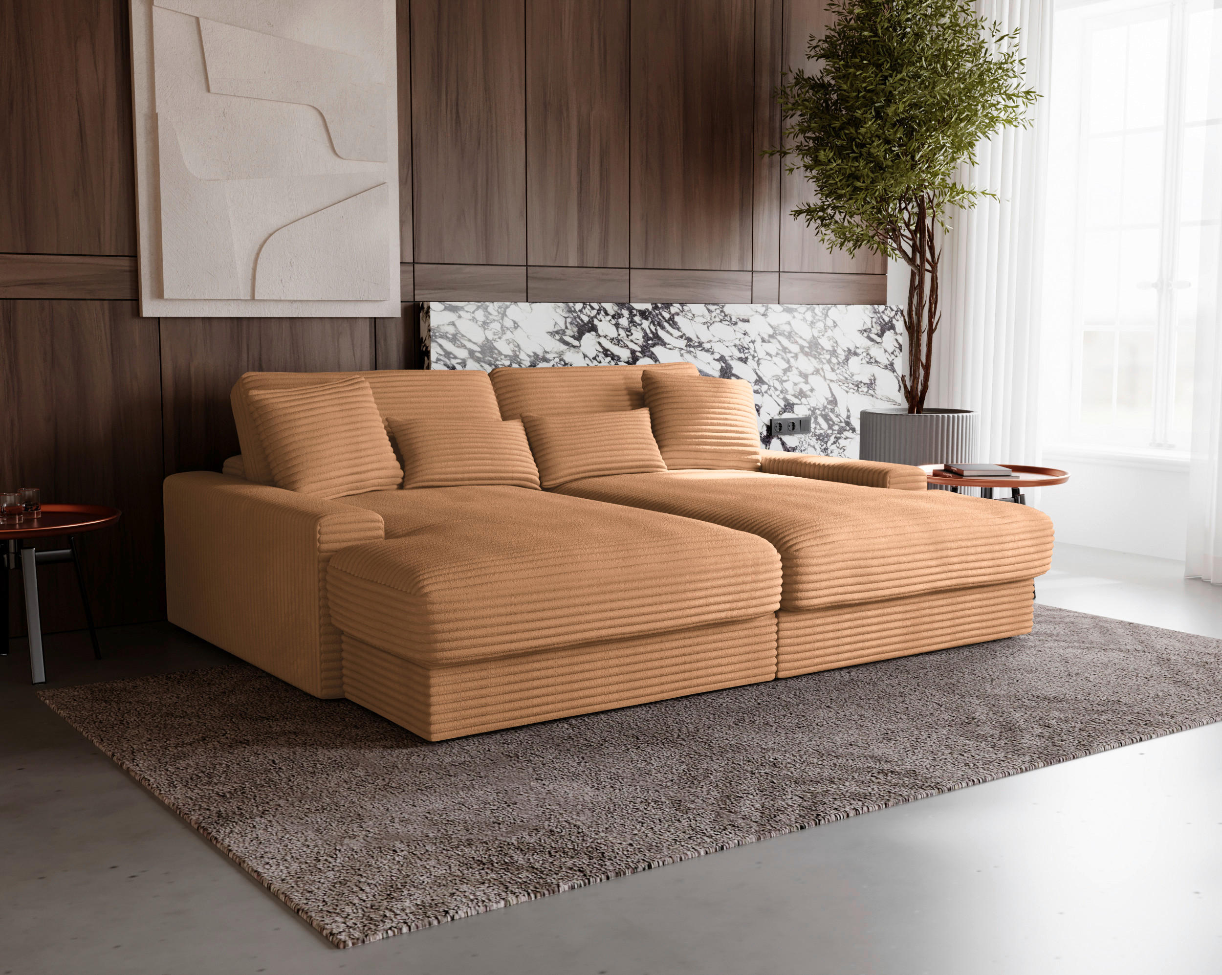 BIGSOFA in Cord Rostfarben  - Rostfarben/Schwarz, Modern, Kunststoff/Textil (230/85/190cm) - Carryhome