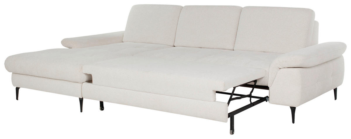 ECKSOFA ALMA in Chenille Creme  191/285 cm  - Creme/Schwarz, Design, Textil/Metall (191/285cm) - Livetastic