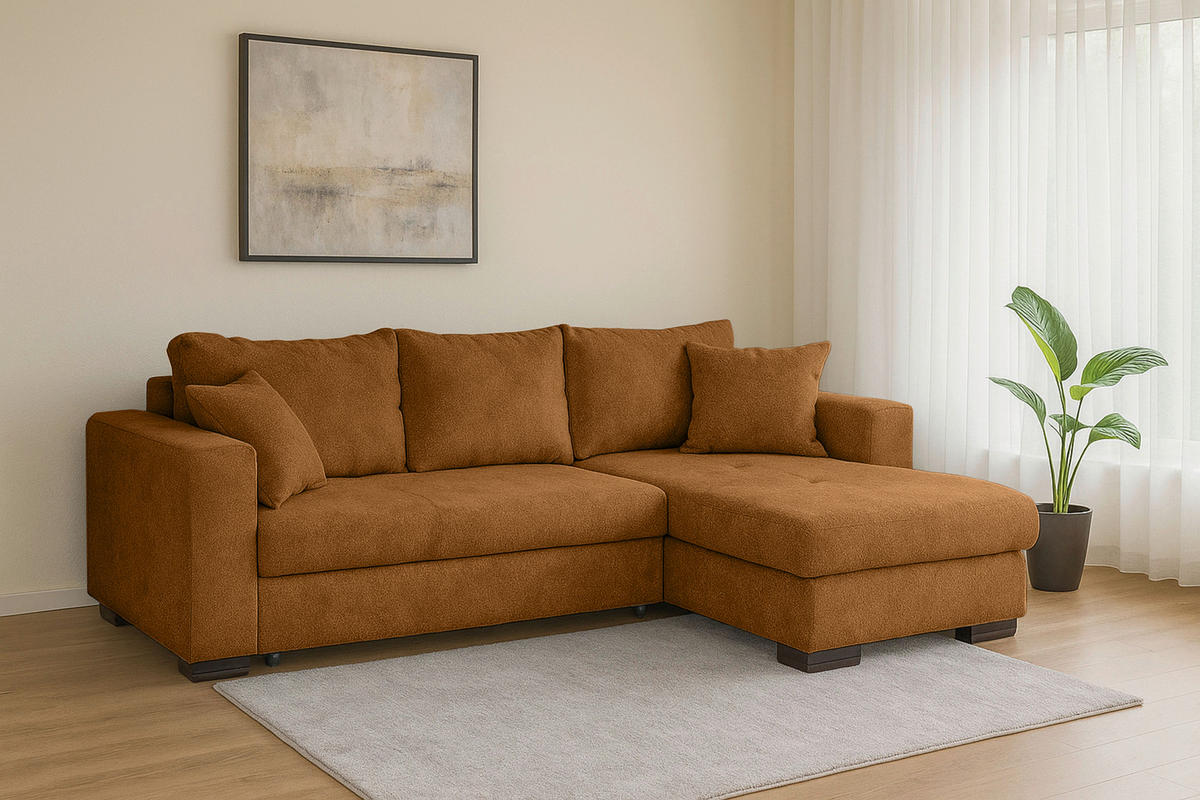 ECKSOFA Goldfarben Webstoff  - Goldfarben/Braun, KONVENTIONELL, Holz/Textil (170/235cm) - Carryhome