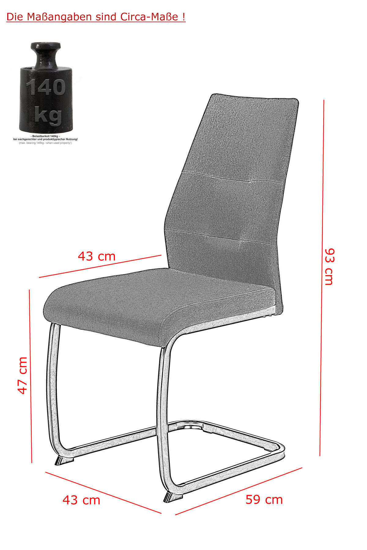 SCHWINGSTUHL  in Webstoff  - Anthrazit/Schwarz, Trend, Textil/Metall (43/93/59cm) - Carryhome