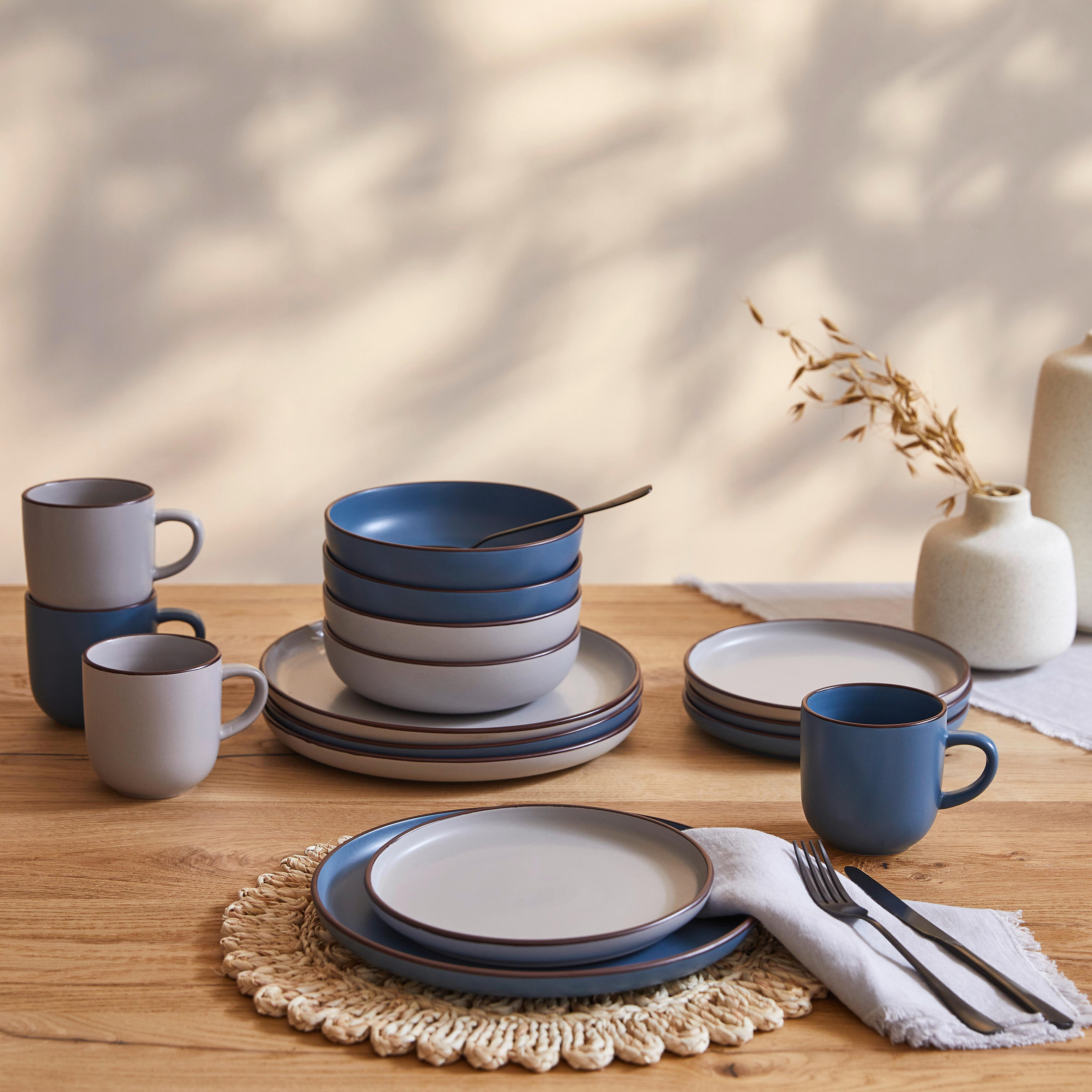 KOMBISERVICE Blau, Beige 16-teilig  - Blau/Beige, Basics, Keramik (29,5/28,5/28cm) - Creatable