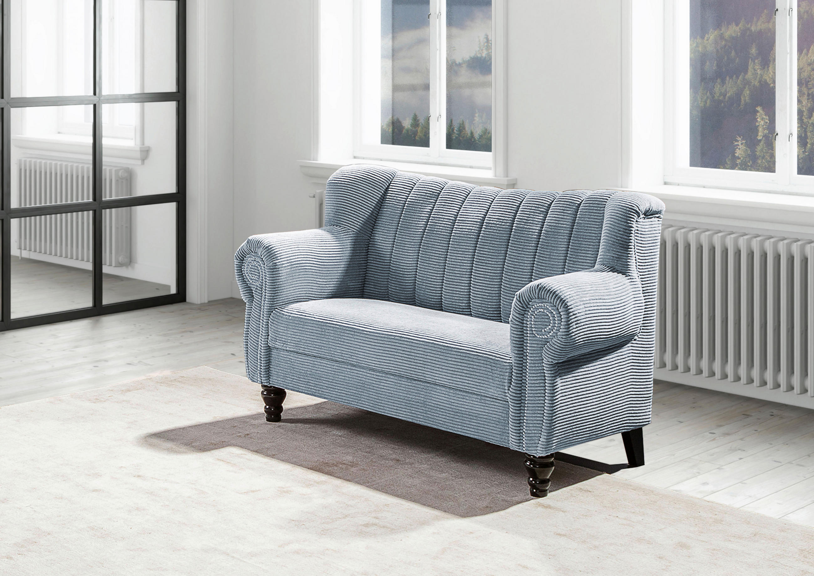 2-SITZER-SOFA Cord Hellblau - Dunkelbraun/Hellblau, Design, Holz/Textil (168/96/75cm)
