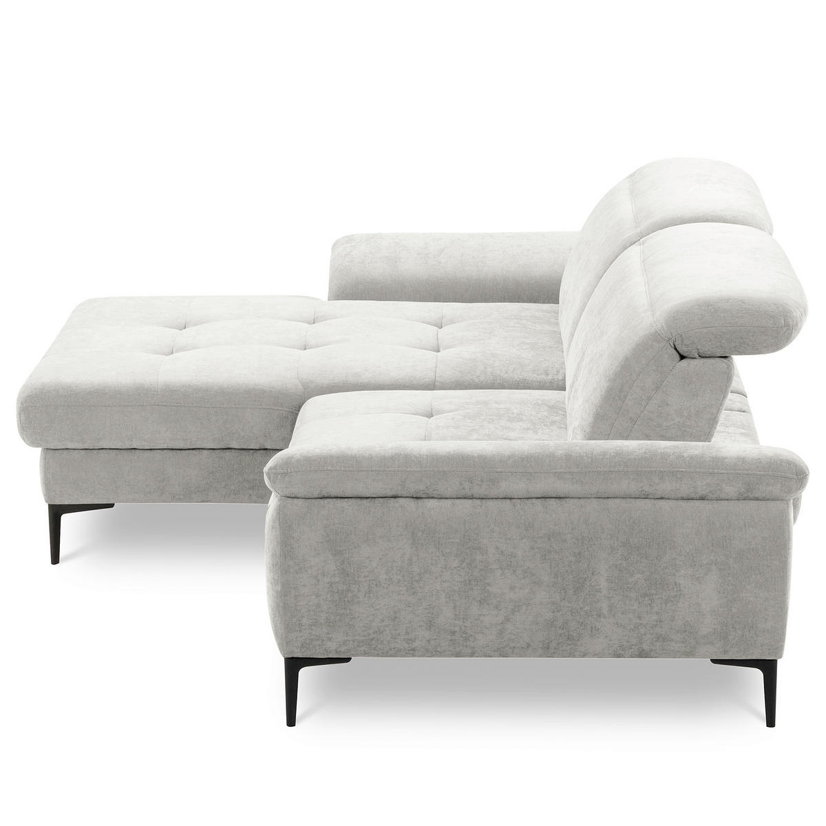ECKSOFA PRADO Grau Webstoff Bettkasten, Kopfteilverstellung, Sitztiefenverstellung  - Schwarz/Grau, Design, Textil/Metall (195/268cm) - Livetastic