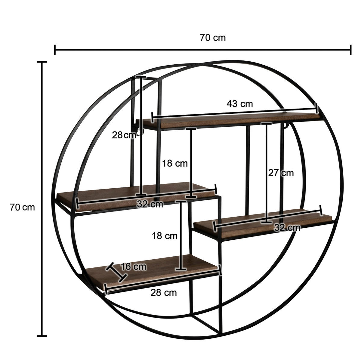 WANDREGAL  - Schwarz, Design, Holz/Metall (70/70/18cm) - MID.YOU