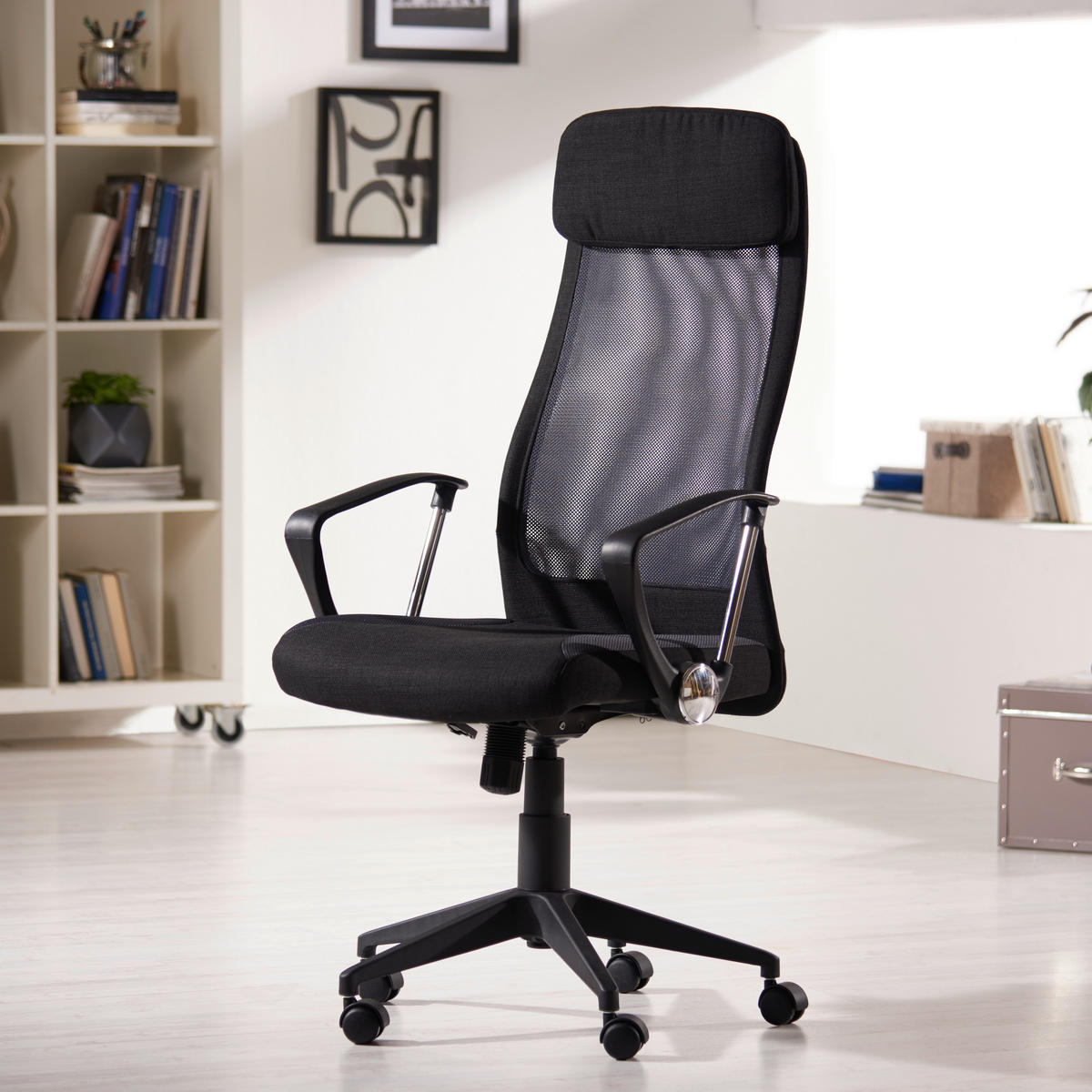 DREHSTUHL Netzbespannung, Webstoff Grau, Schwarz  - Schwarz/Grau, Design, Kunststoff/Textil (61/118-128/64cm) - MID.YOU