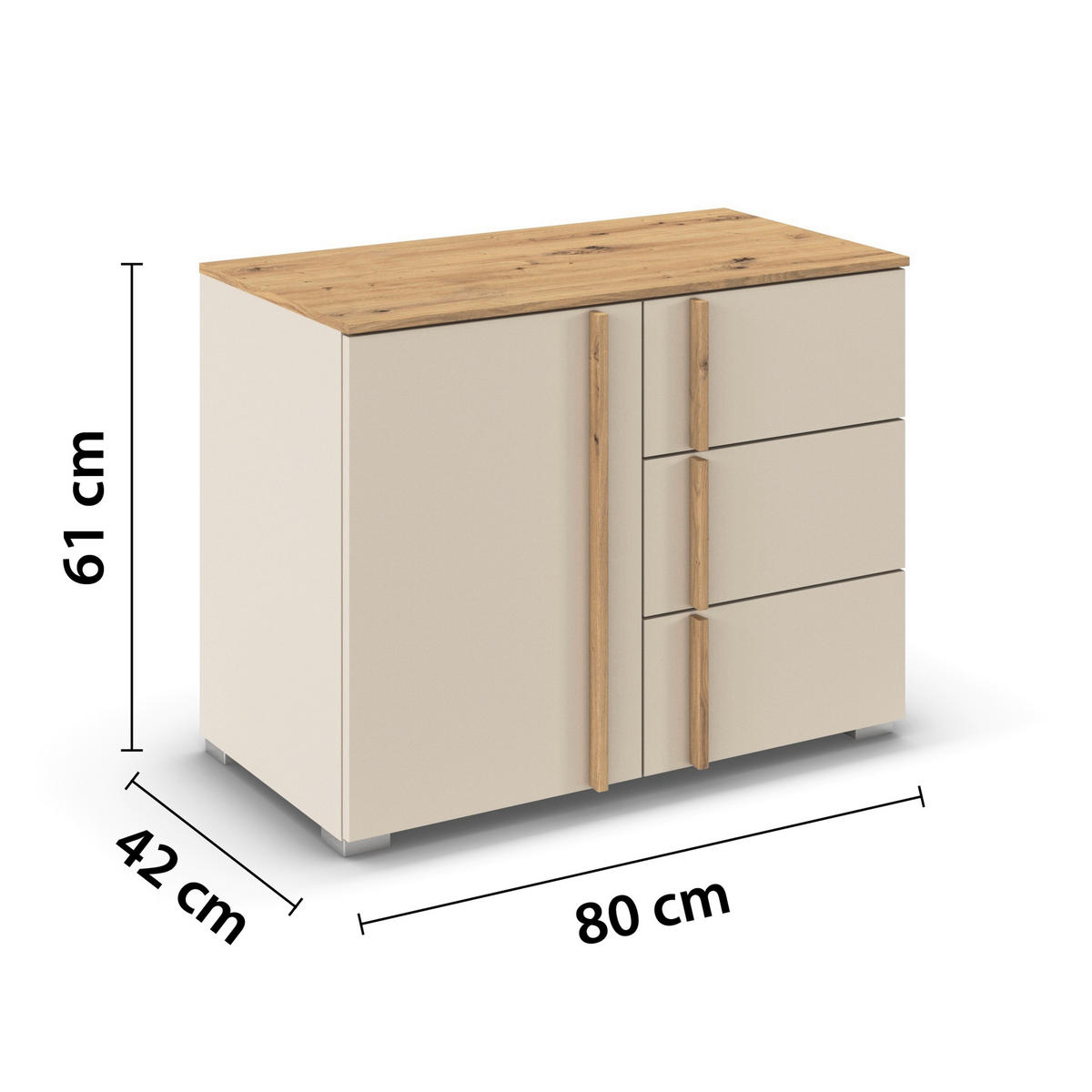 KOMMODE  in 80/61/42 cm  - Champagner/Alufarben, Design, Holz/Holzwerkstoff (80/61/42cm) - Stylife