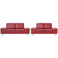 SITZGARNITUR Rot Echtleder  - Edelstahlfarben/Rot, Design, Leder/Metall (220/200/85/109cm) - Moderano