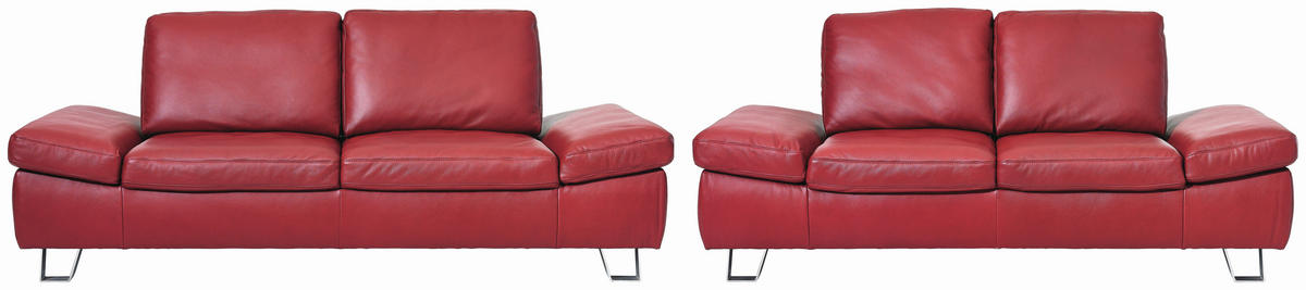 SITZGARNITUR Rot Echtleder  - Edelstahlfarben/Rot, Design, Leder/Metall (220/200/85/109cm) - Moderano