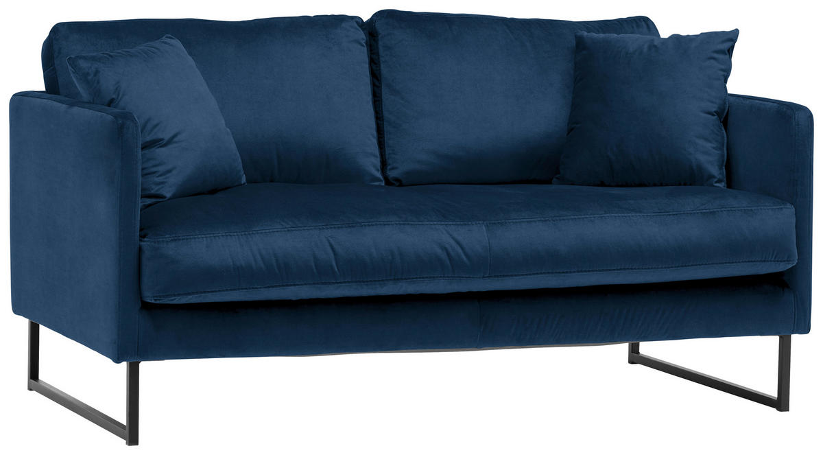 2-SITZER-SOFA in Samt Dunkelblau  - Schwarz/Dunkelblau, Design, Textil/Metall (150/78/84cm) - Carryhome