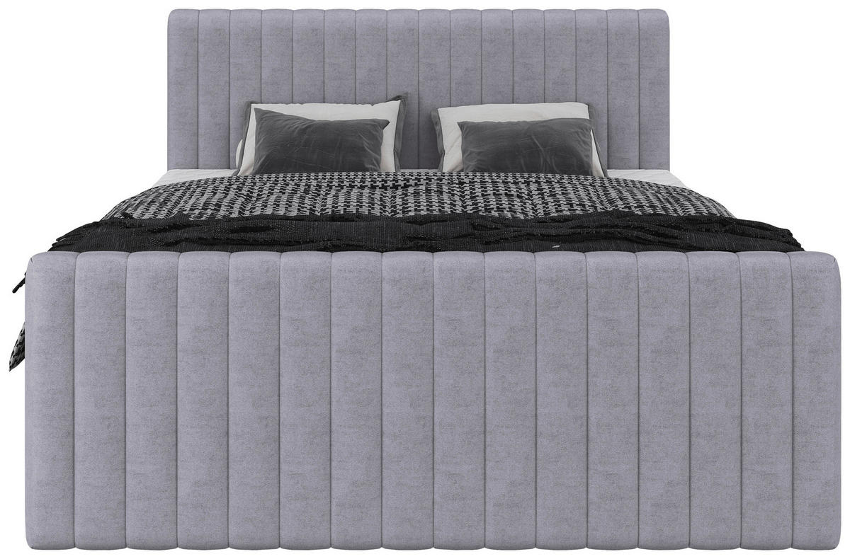 BOXBETT 160/200 cm,  in Silberfarben, gepolstertes Kopfteil, Bettkasten, Topper, Matratzen, H3 + H3 = fest  - Silberfarben/Schwarz, Basics, Kunststoff/Textil (160/200cm) - Chameo