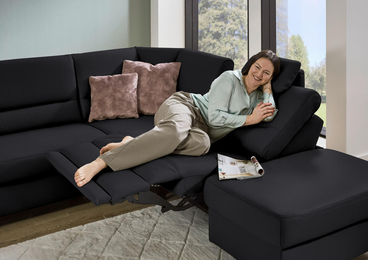 ECKSOFA  in Echtleder Schwarz  290/249 cm  - Schwarz, KONVENTIONELL, Leder/Metall (290/249cm) - Beldomo Premium